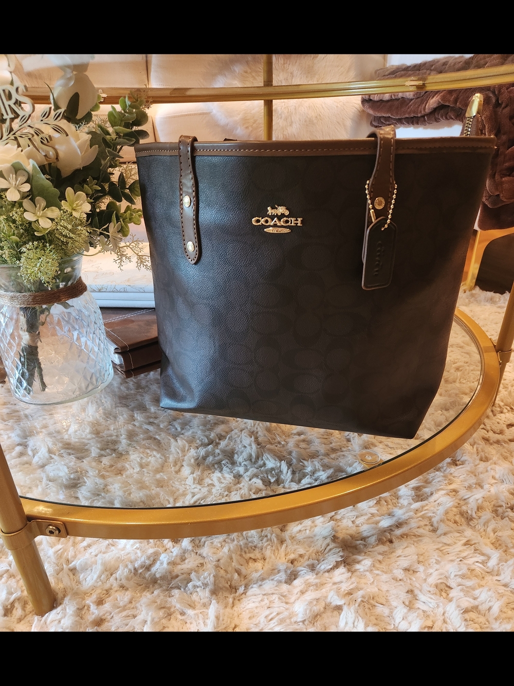 Black And Brown Signature Tote with Gold Logo